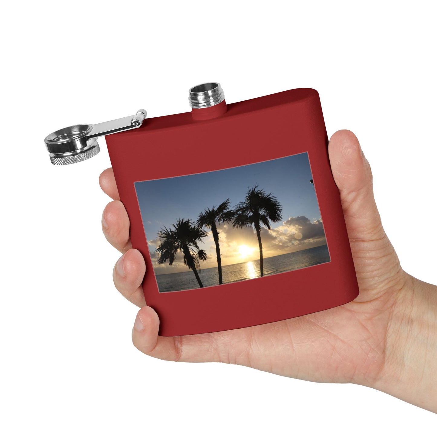 Sunset Palm Beach Flask — 6 oz Stainless Steel Travel Hip Flask