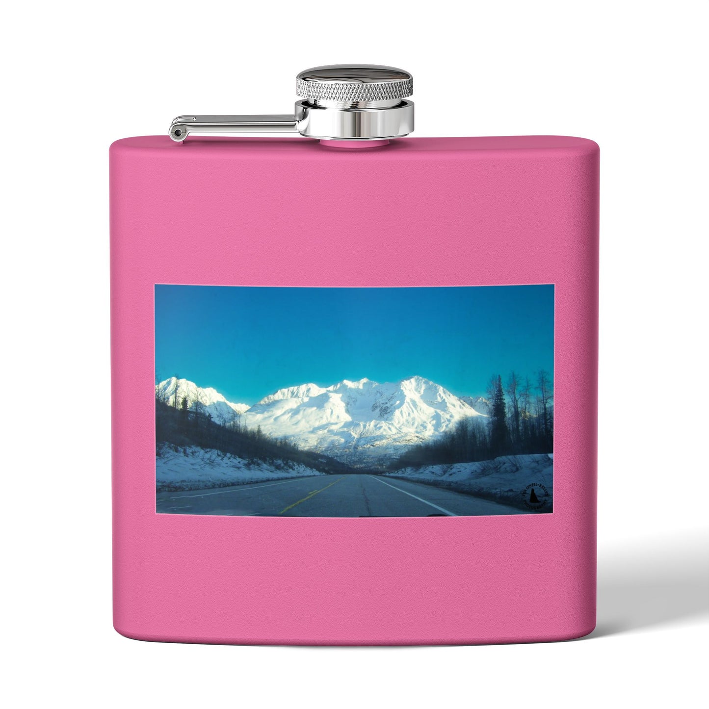 6oz Mountain Landscape Stainless Steel Flask – Snowy Peaks Photo Hip Flask