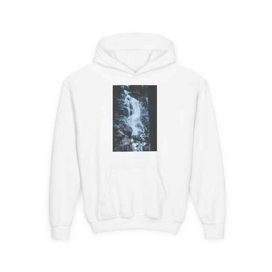 Youth Waterfall Hoodie — Scenic Nature Graphic Sweatshirt