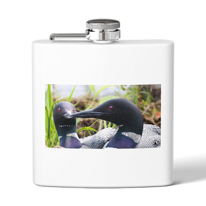 6oz Stainless Steel Flask — Loon Pair Nature Photo Flask for Outdoors & Gifts