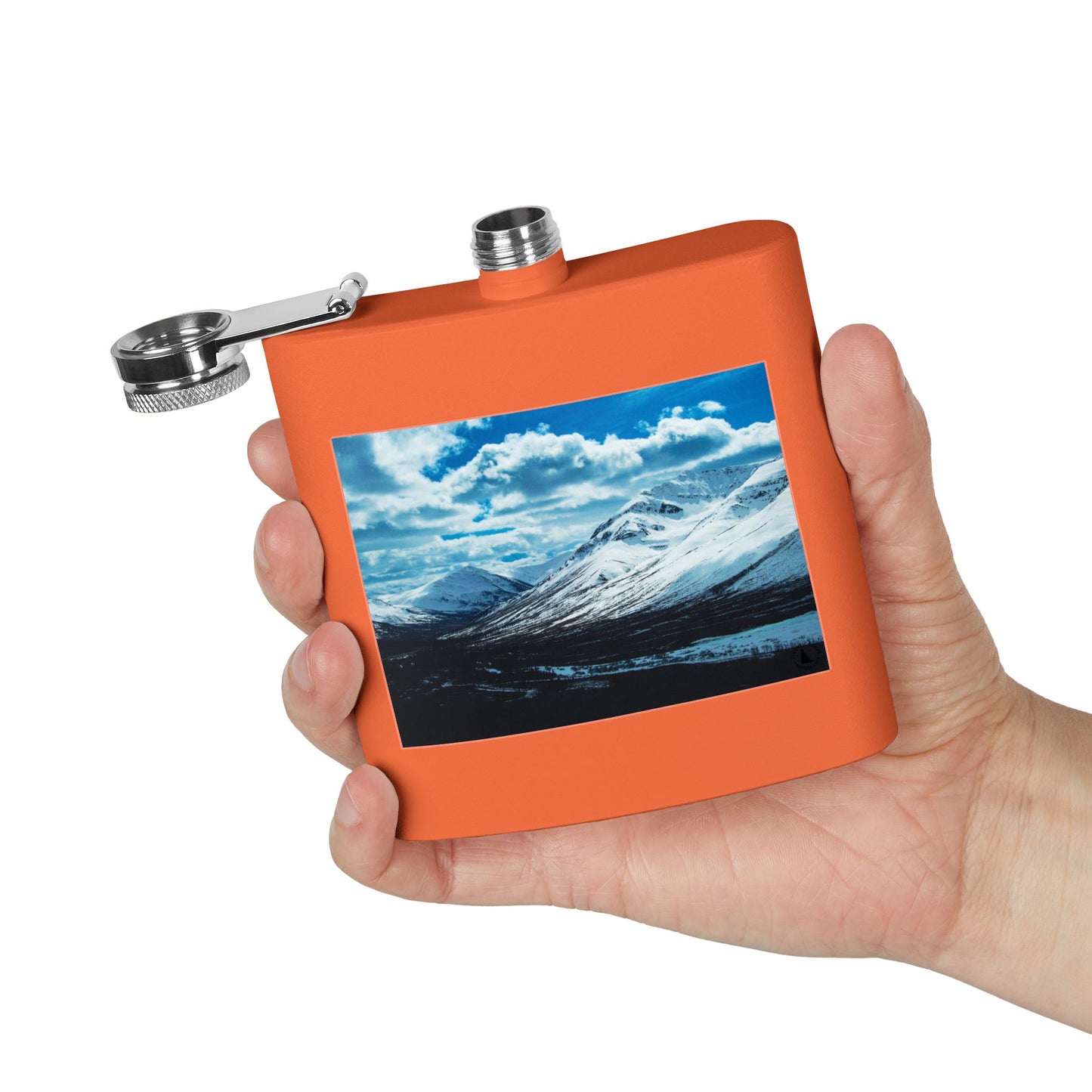 Mountain Winter Scene 6oz Stainless Steel Flask — Snowy Peaks Travel Hip Flask