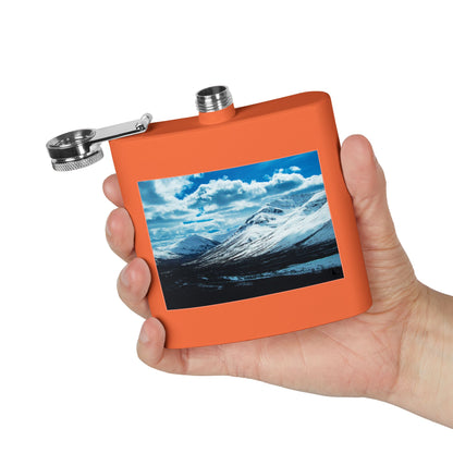 Mountain Winter Scene 6oz Stainless Steel Flask — Snowy Peaks Travel Hip Flask