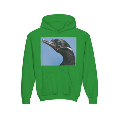 Youth Hoodie with Close-Up Cormorant Photo — Nature-Lover Kids Pullover
