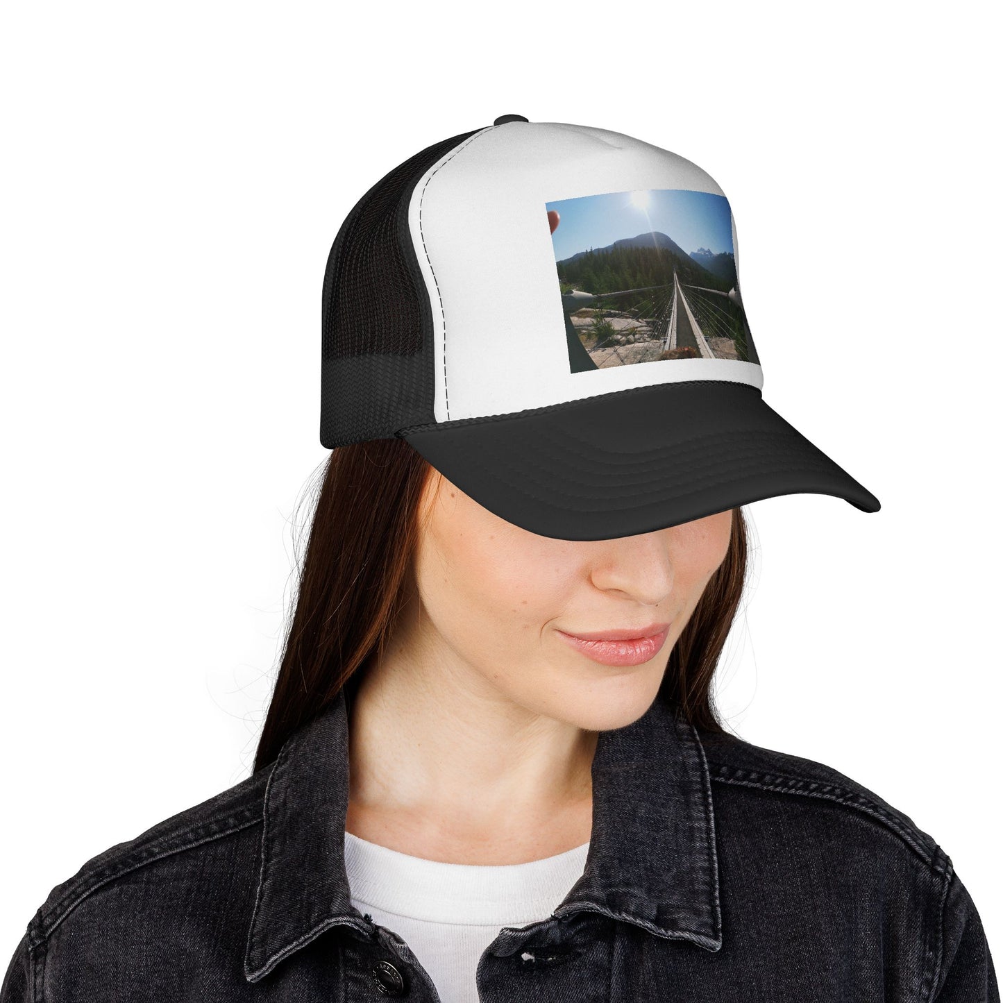 Trucker Hat - Mountain Suspension Bridge Photo Cap, Outdoor Adventure Travel Hat