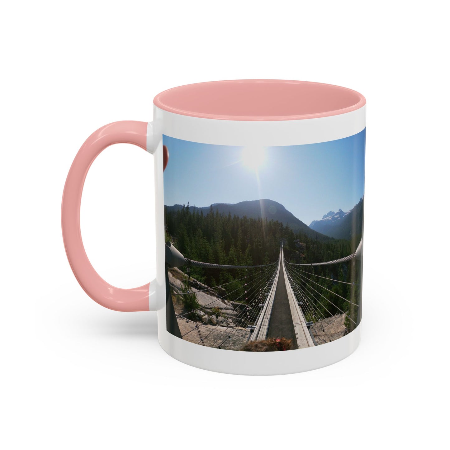 Bridge Trail Scenic Coffee Mug — Mountain Suspension Bridge Photo Accent Mug