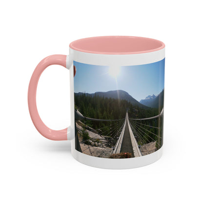 Bridge Trail Scenic Coffee Mug — Mountain Suspension Bridge Photo Accent Mug