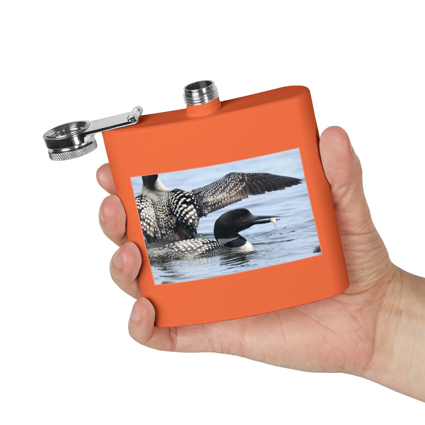 Loon Photo Stainless Steel Flask — 6oz Wildlife Drinking Hip Flask, Nature Lover Gift