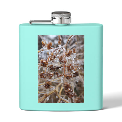 6oz Stainless Steel Flask with Frosted Berries Photo — Winter Nature Pocket Flask