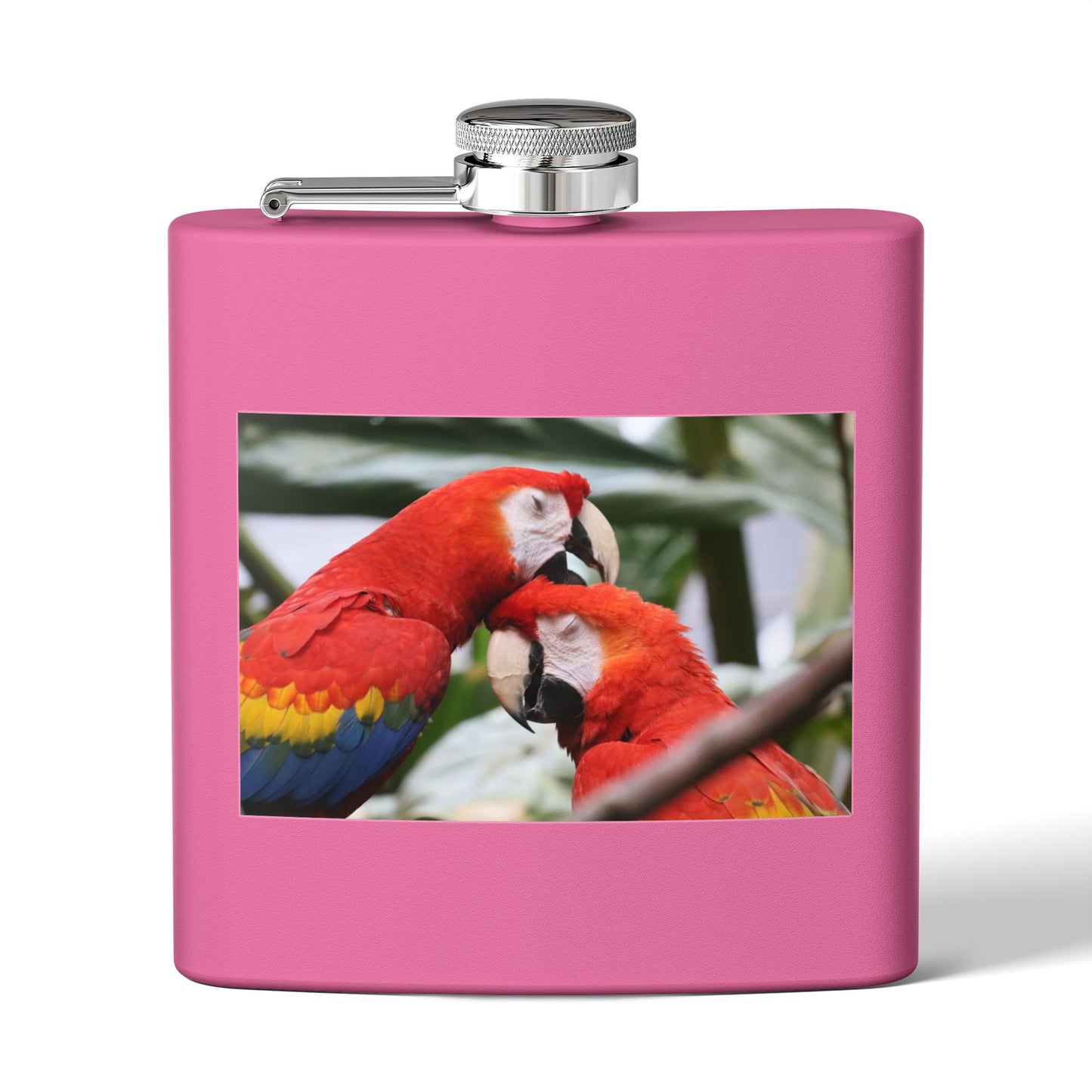 Parrot Photo Stainless Steel Flask — 6oz Tropical Scarlet Macaw Hip Flask