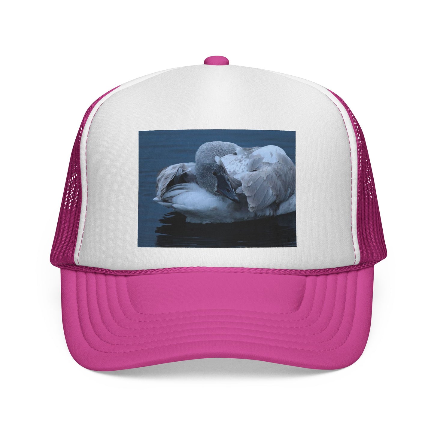 Swan Trucker Cap - Serene Sleepy Swan Photo Mesh Hat