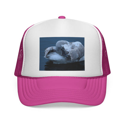Swan Trucker Cap - Serene Sleepy Swan Photo Mesh Hat
