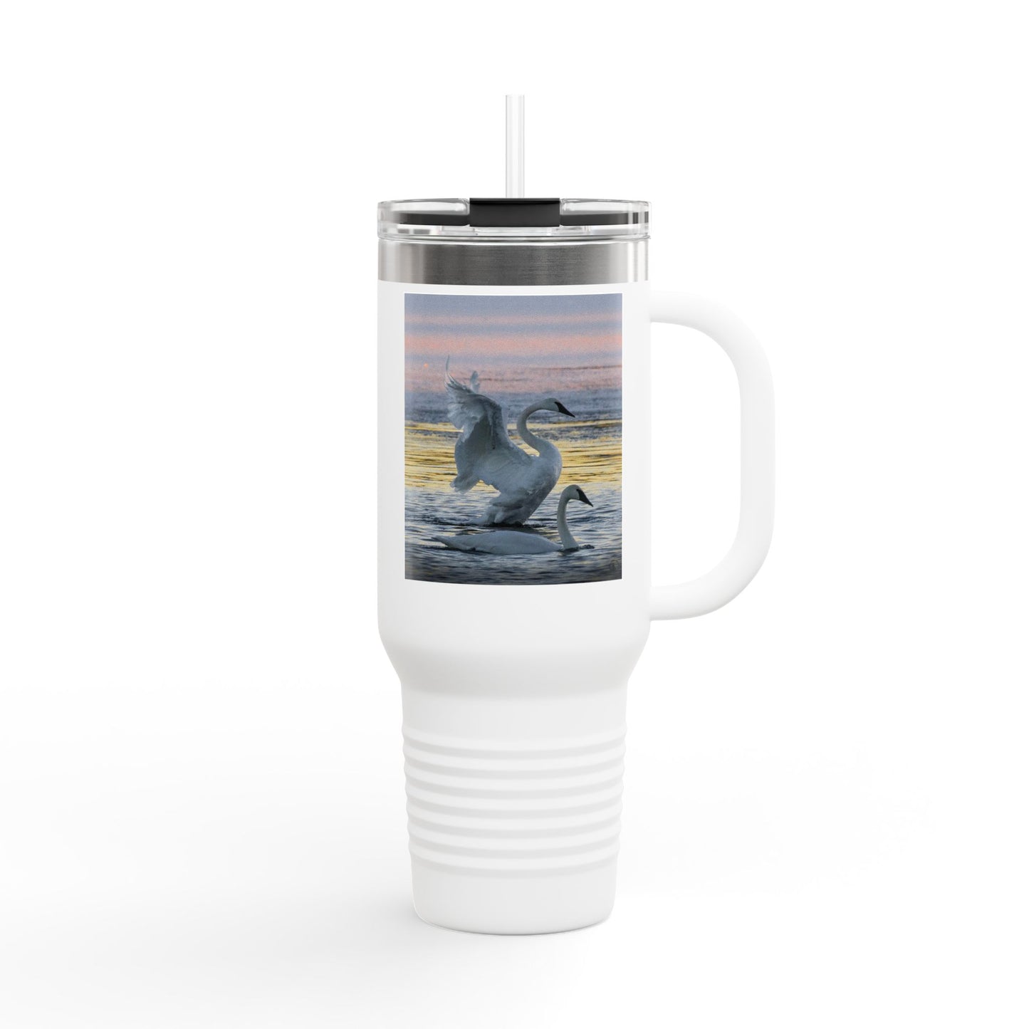 40oz Insulated Travel Mug — Swans at Sunrise Scenic Drink Tumbler
