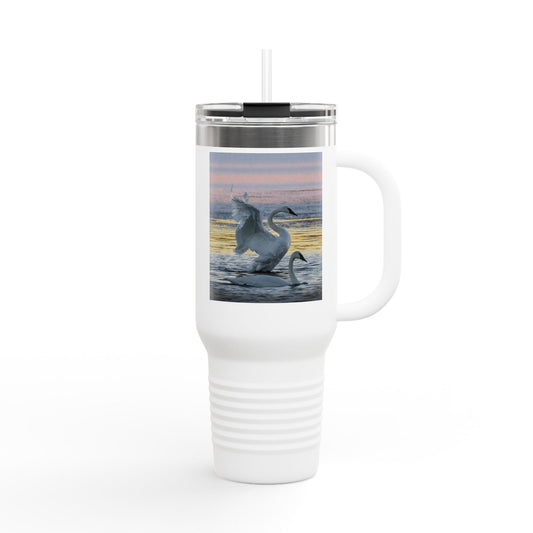 40oz Insulated Travel Mug — Swans at Sunrise Scenic Drink Tumbler