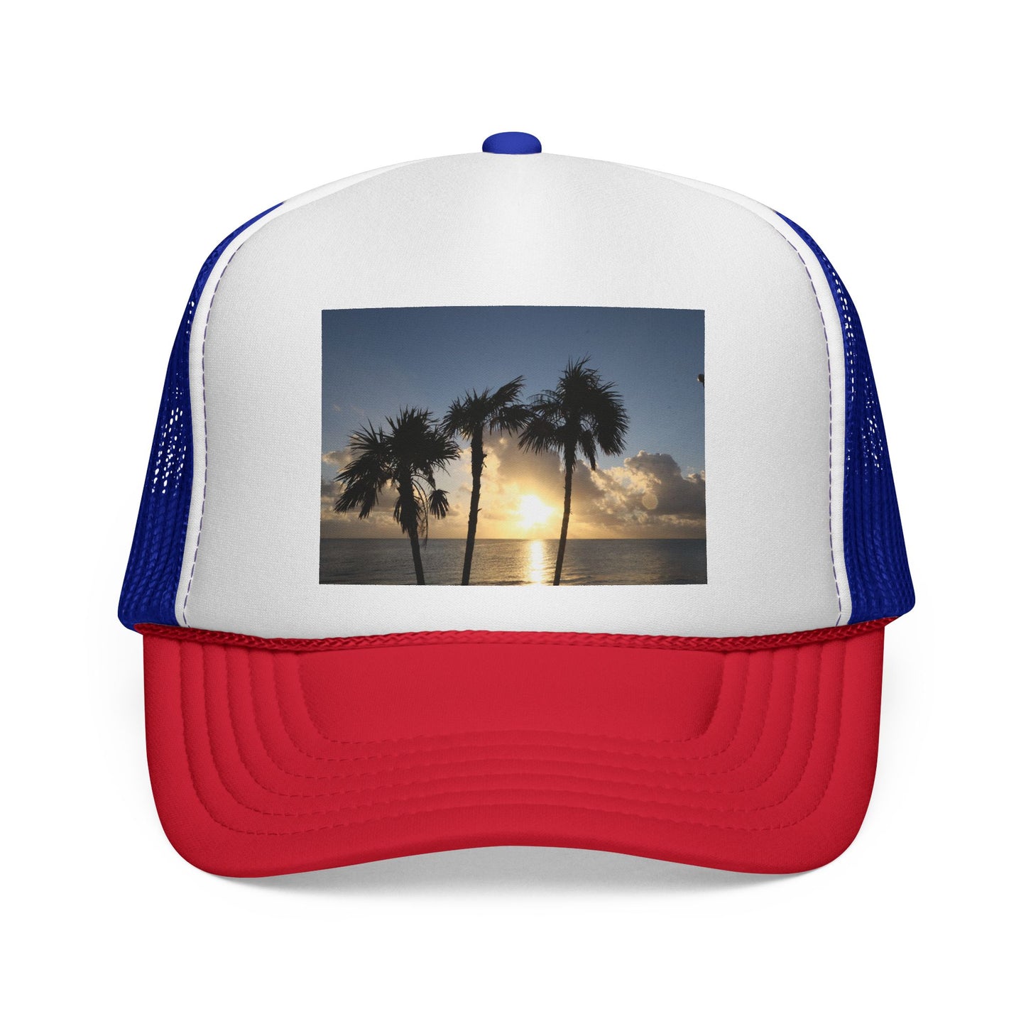 Sunset Palm Trucker Cap — Tropical Beach Sunset Mesh Hat