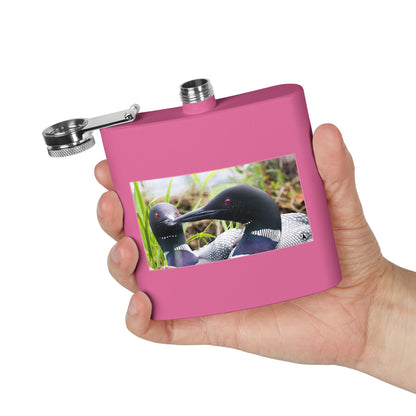 6oz Stainless Steel Flask — Loon Pair Nature Photo Flask for Outdoors & Gifts