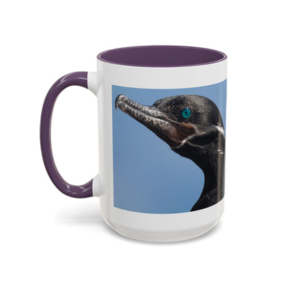 Cormorant Accent Coffee Mug — Blue Bird Portrait Ceramic Tea Cup (11/15oz)