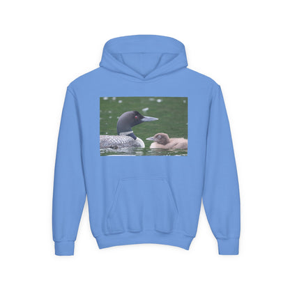 Youth Hoodie — Common Loon with Chick Nature Photo