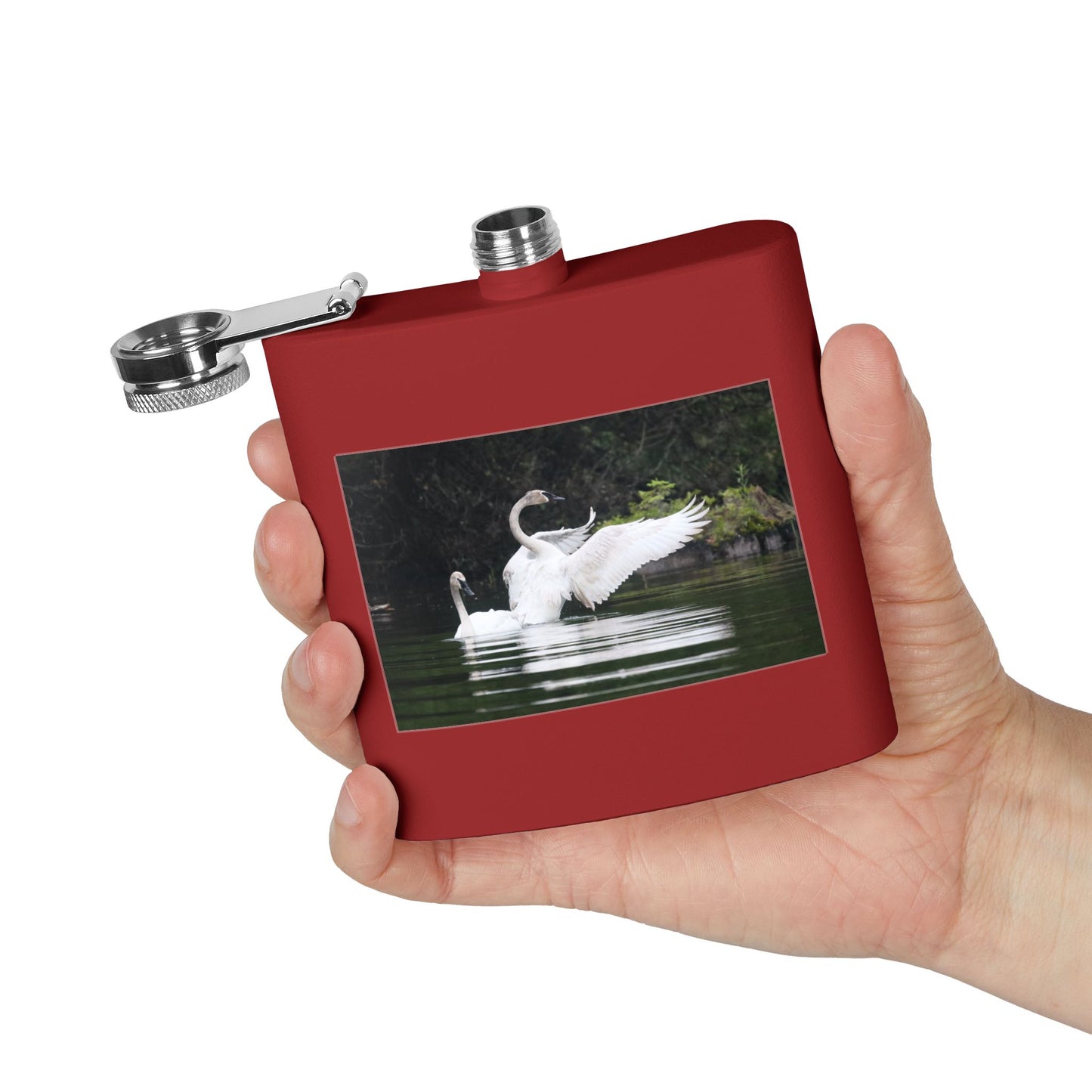Swan Pair 6oz Stainless Steel Flask — Elegant Wildlife Photo Hip Flask