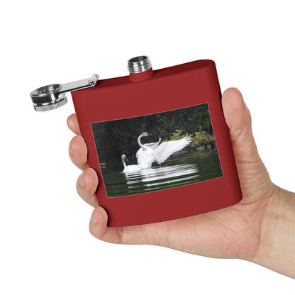 Swan Pair 6oz Stainless Steel Flask — Elegant Wildlife Photo Hip Flask