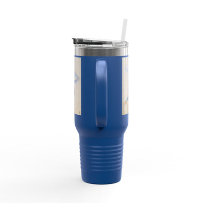 40oz Insulated Travel Mug – Minimal Beach Sand & Blue Wave Design