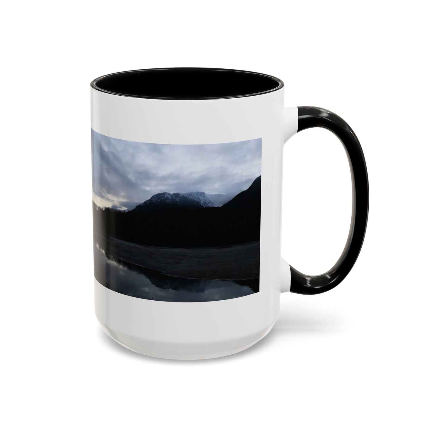 Scenic Mountain Lake Accent Coffee Mug — Moody Sunset Reflection (11oz & 15oz)
