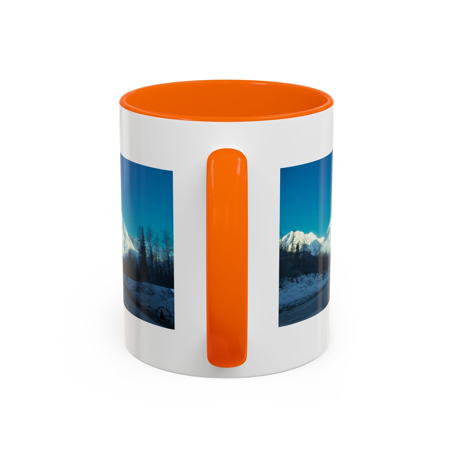 Scenic Mountain Panorama Accent Coffee Mug — Snowy Peaks Travel Coffee Cup (11/15 oz)