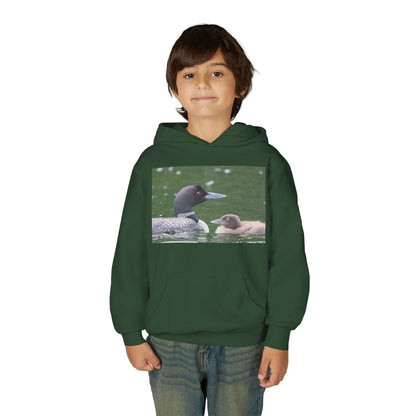 Youth Hoodie — Common Loon with Chick Nature Photo