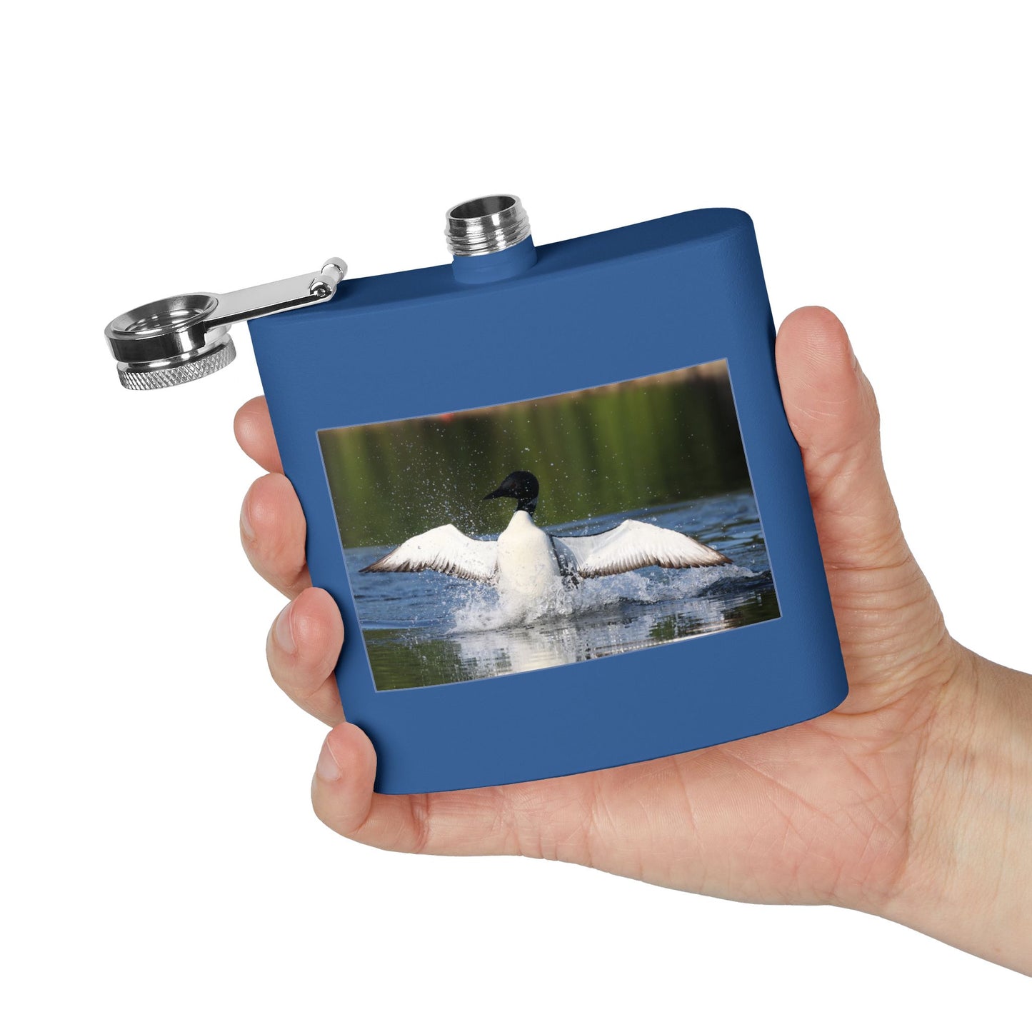 Duck Photography 6oz Stainless Steel Flask — Loon Splash Wildlife Hip Flask