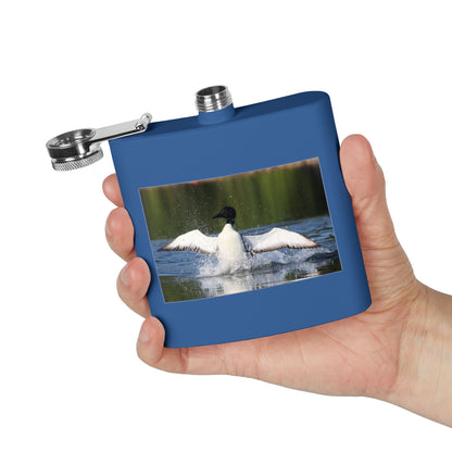 Duck Photography 6oz Stainless Steel Flask — Loon Splash Wildlife Hip Flask