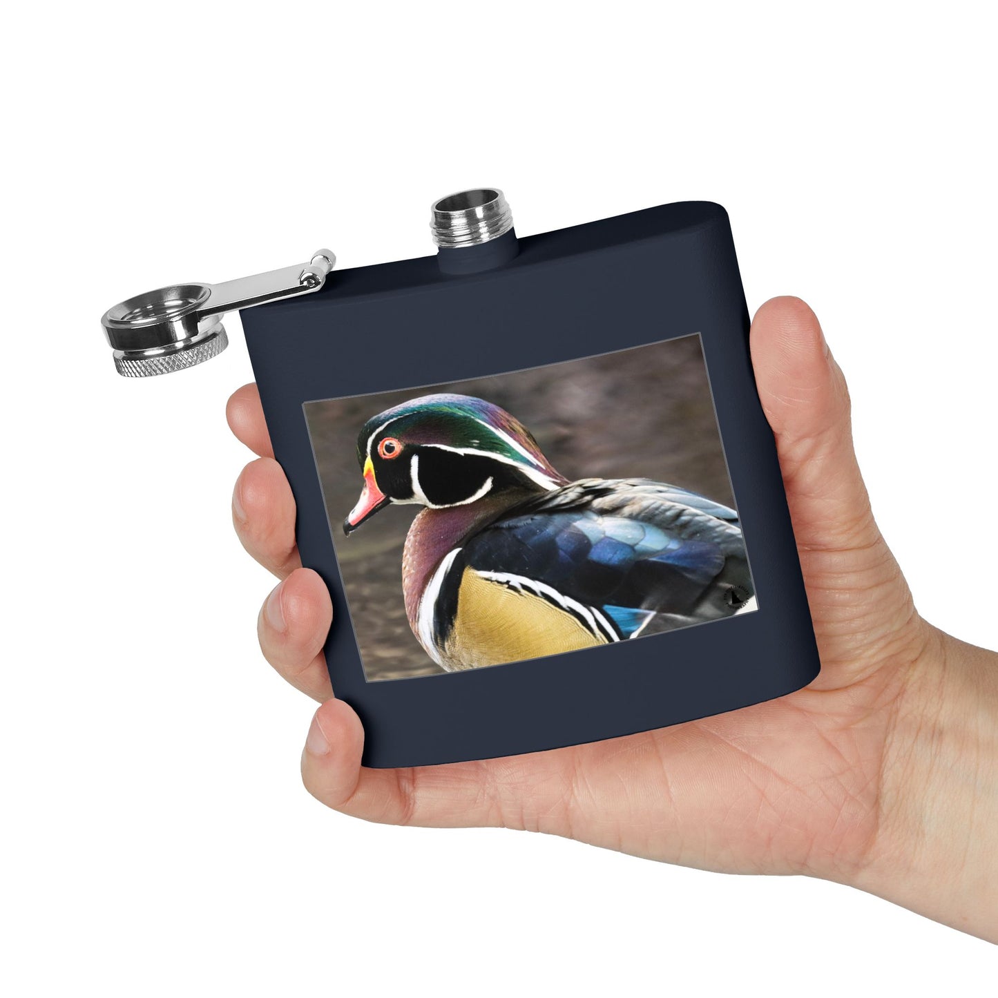 Wood Duck Stainless Steel Flask — 6oz Pocket Hip Flask for Birdwatchers & Outdoor Gifts