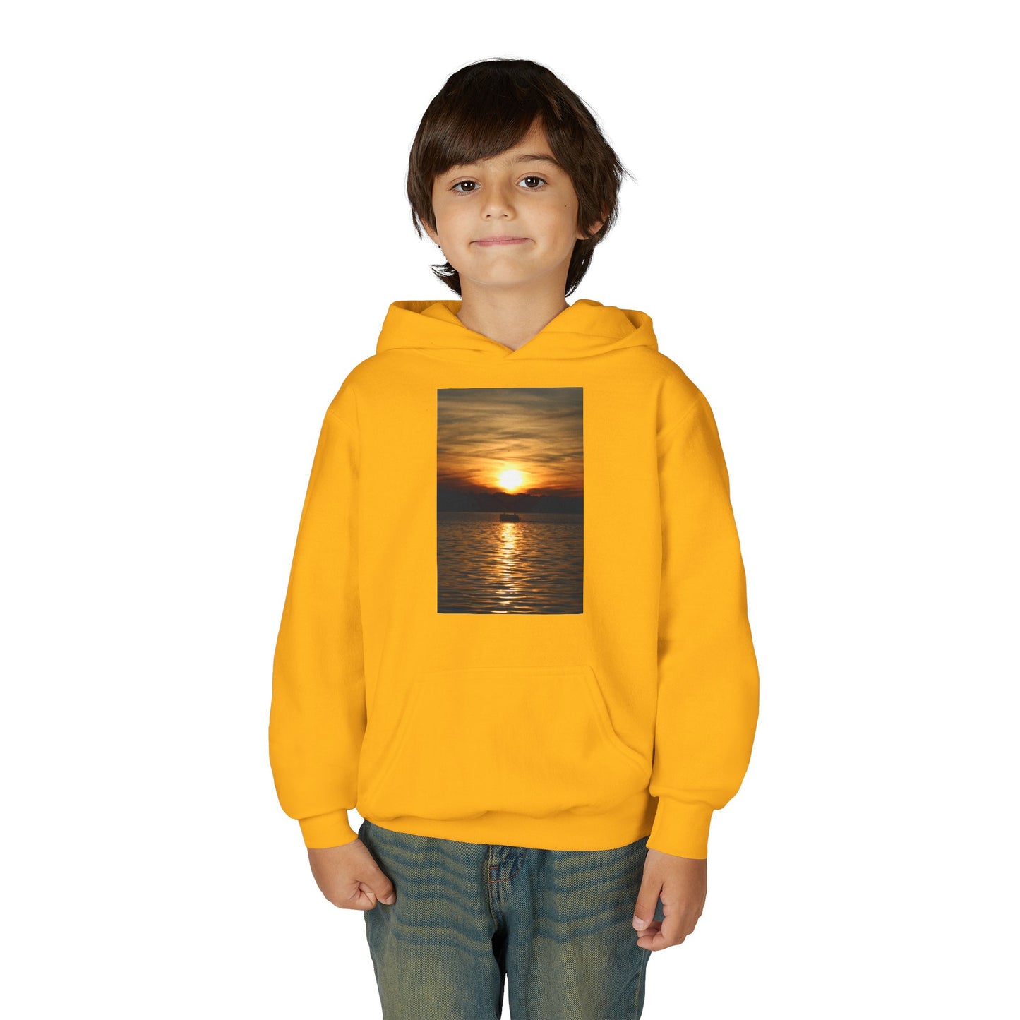 Youth Hoodie with Golden Sunset Photo - Beach Vibes Kids Pullover
