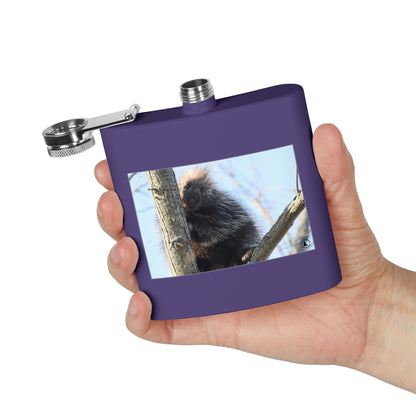 Porcupine Photo Stainless Steel Flask — 6oz Wildlife Hip Flask
