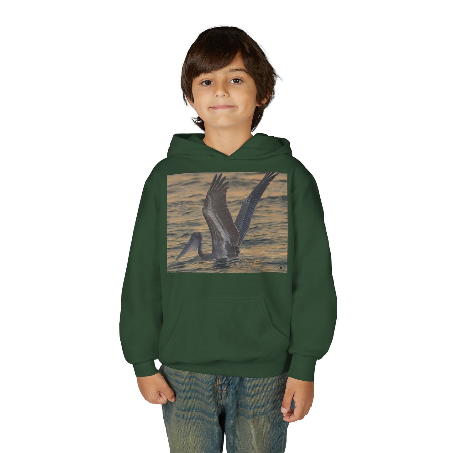 Youth Pelican Sunset Hoodie — Kids Beach Wildlife Pullover