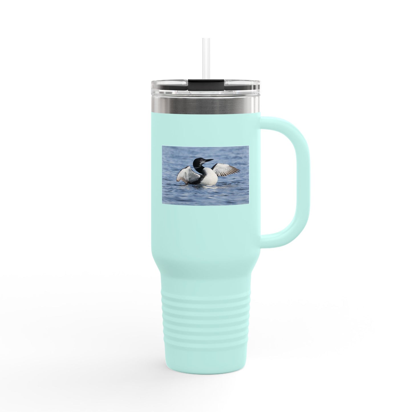 40oz Insulated Travel Mug with Loon Photo – Large Handle, Cold/Hot Beverage Tumbler