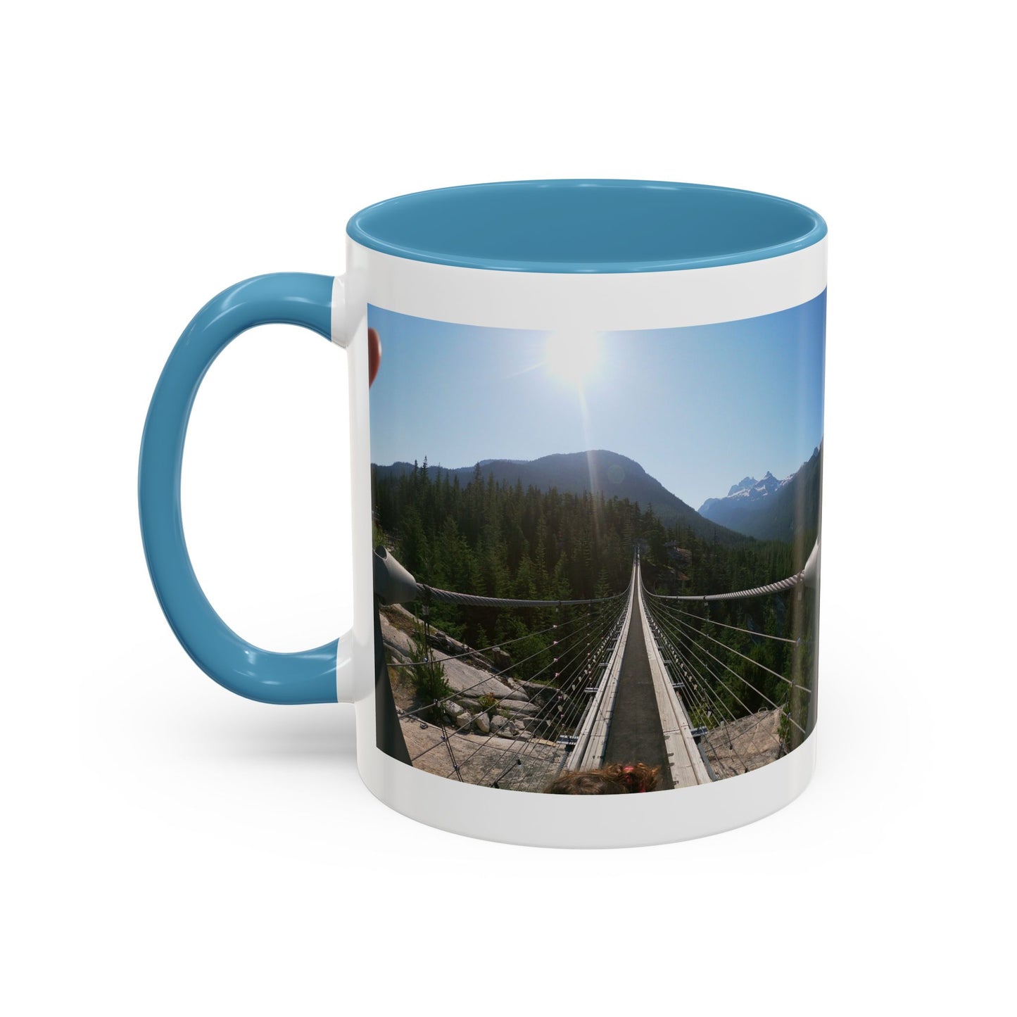 Bridge Trail Scenic Coffee Mug — Mountain Suspension Bridge Photo Accent Mug