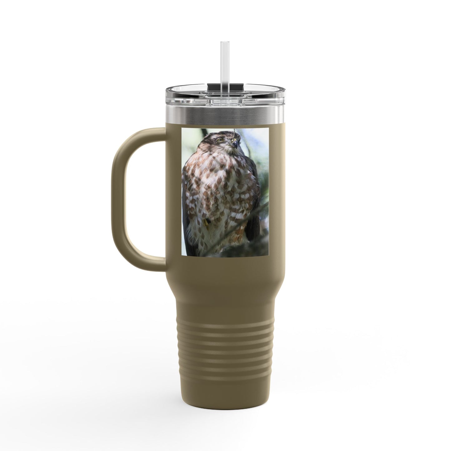 40oz Insulated Travel Mug — Photoreal Hawk Nature Tumbler