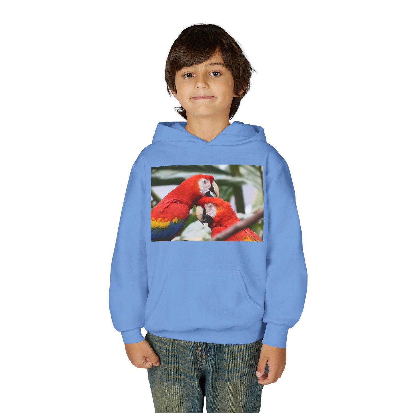 Youth Parrot Hoodie – Colorful Scarlet Macaw Kids Pullover