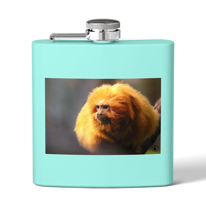 6oz Stainless Steel Flask with Golden Lion Tamarin Photo