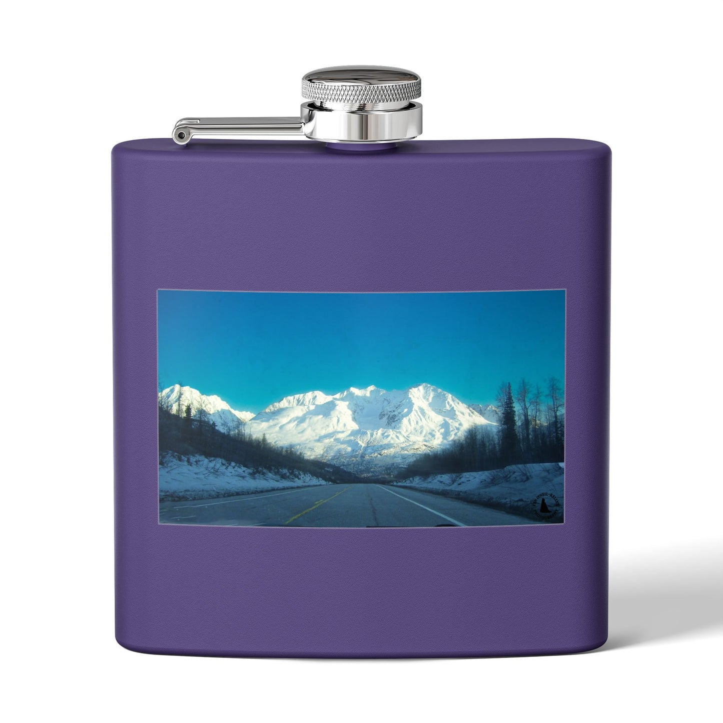 6oz Mountain Landscape Stainless Steel Flask – Snowy Peaks Photo Hip Flask
