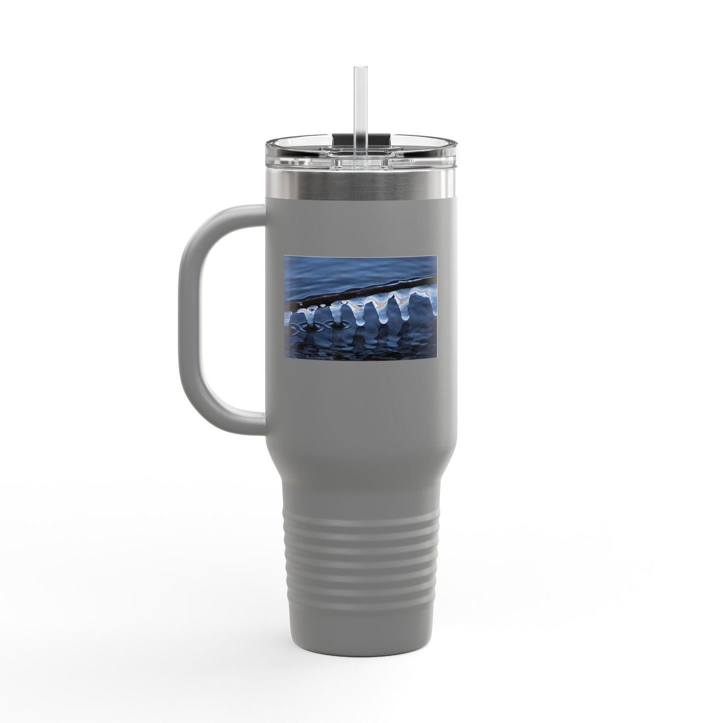 40oz Insulated Travel Mug — Ocean Wave Ice Photo Design, Large Stainless Steel Tumbler
