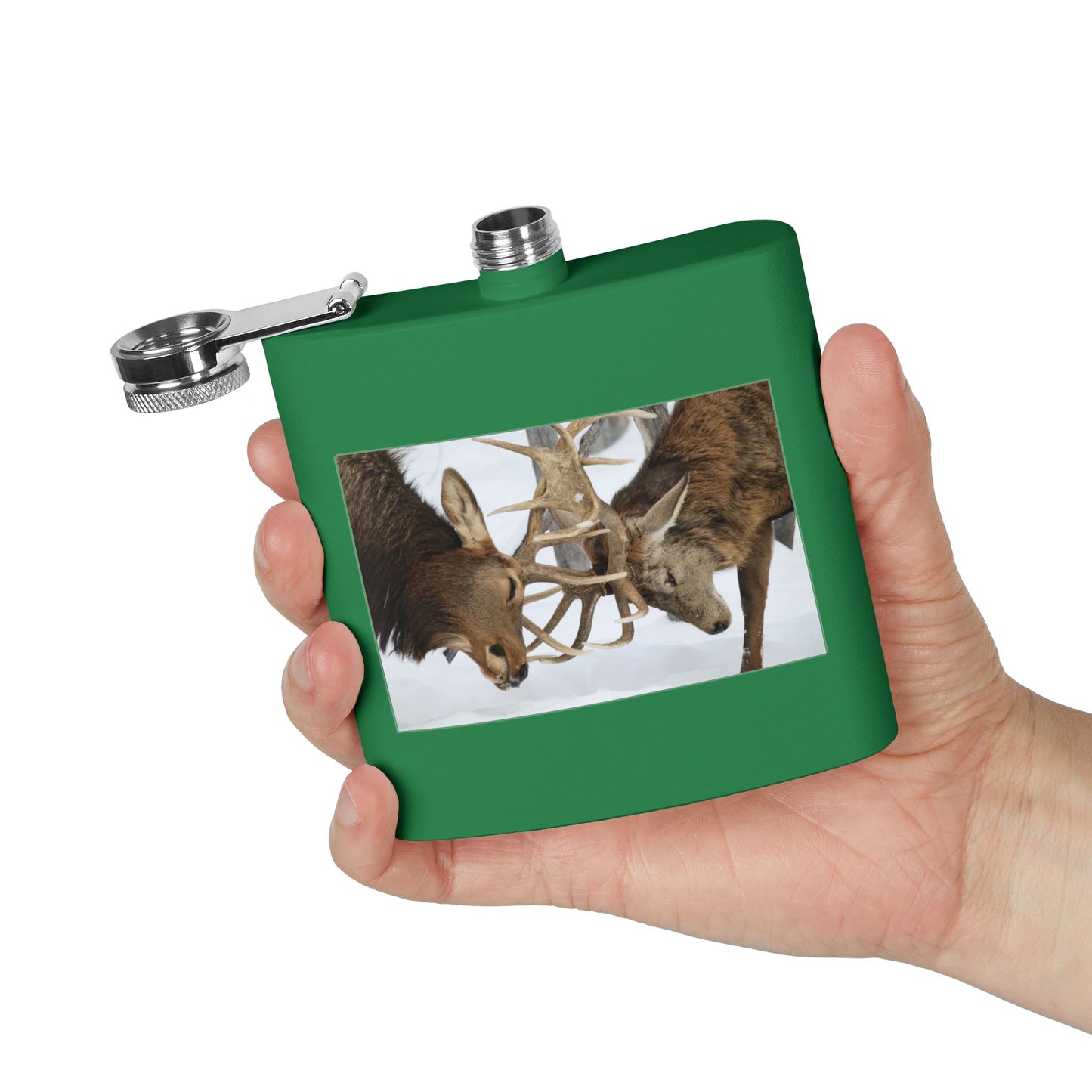 6oz Stainless Steel Flask – Fighting Bucks Wildlife Photo Hip Flask