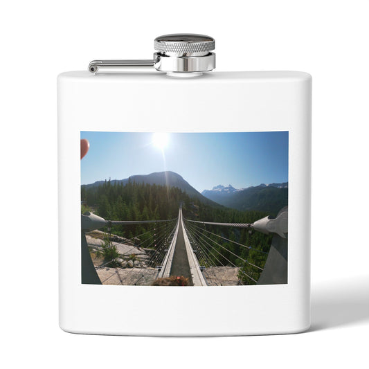6oz Stainless Steel Flask with Mountain Suspension Bridge Photo — Outdoor Adventure Gift