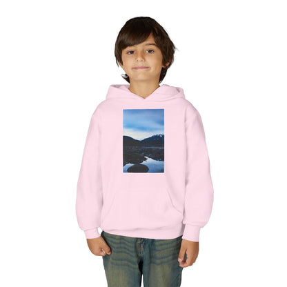 Youth Hoodie with Mountain Lake Photo Print — Nature Landscape Pullover