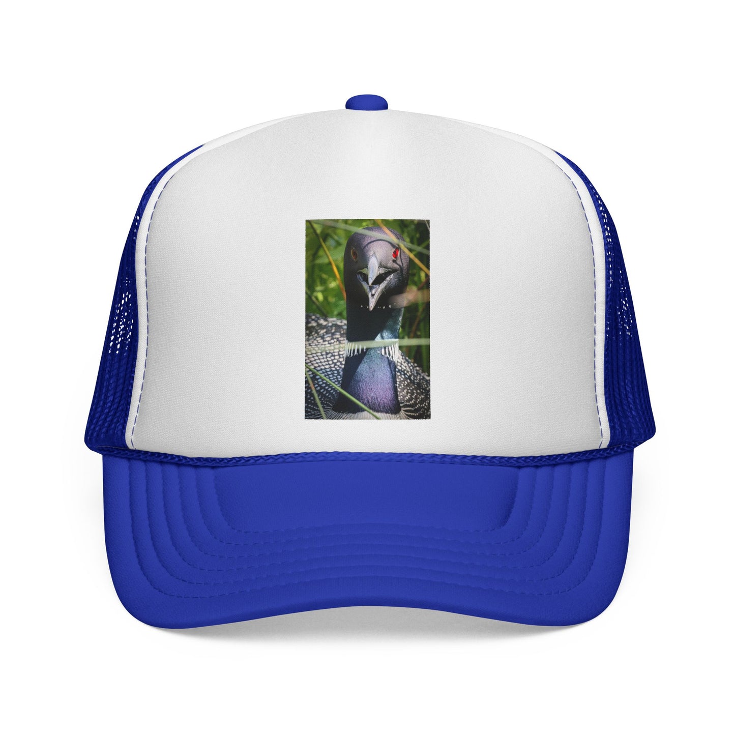 Peacock Portrait Trucker Cap — Colorful Bird Photo Mesh Hat