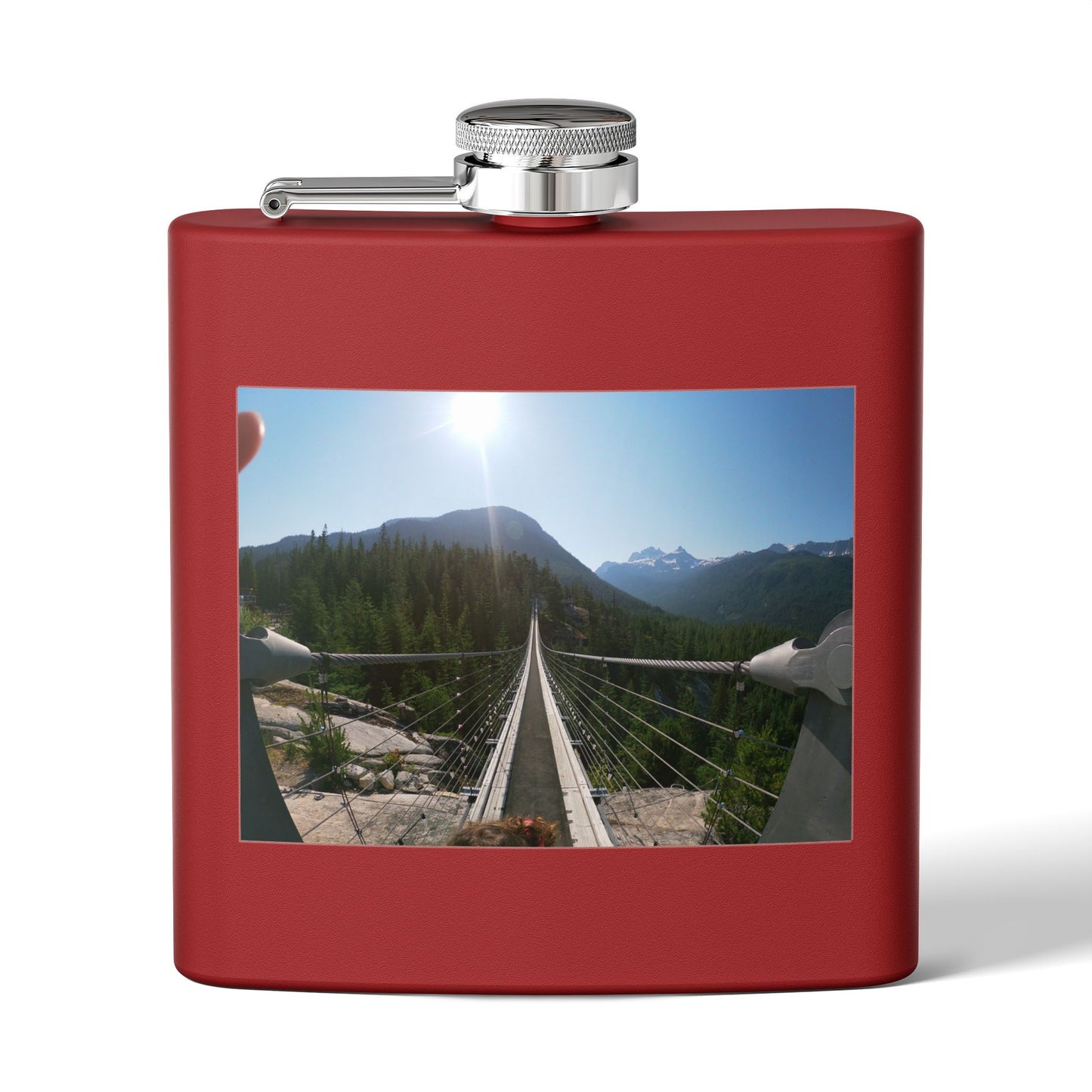 6oz Stainless Steel Flask with Mountain Suspension Bridge Photo — Outdoor Adventure Gift