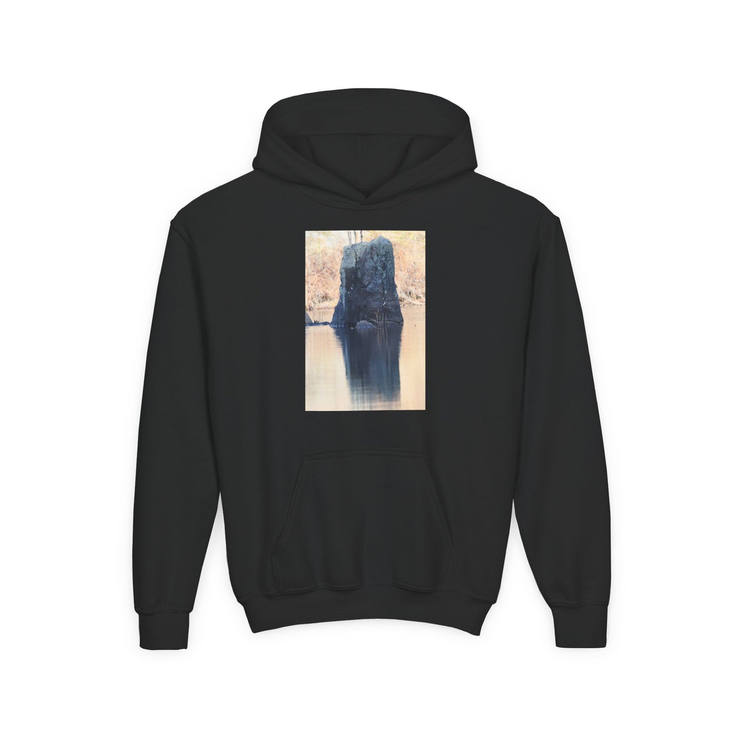 Youth Hoodie with Serene Lake Reflection Photo — Nature-Inspired Kids’ Pullover