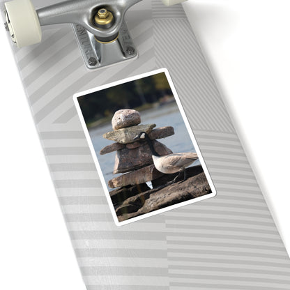 Seagull & Rock Cairn Kiss-Cut Sticker — Coastal Nature Photo Sticker