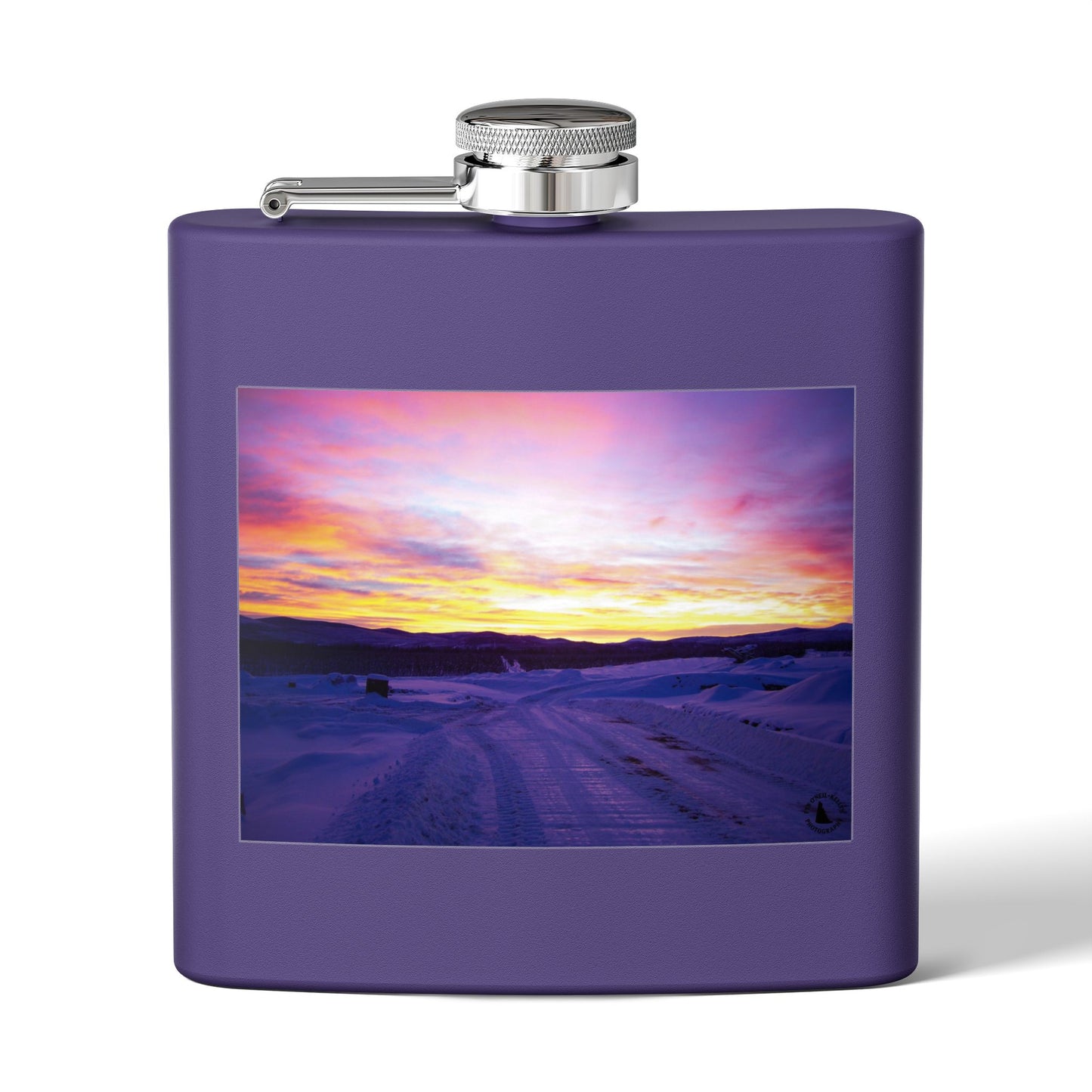 6oz Stainless Steel Flask — Winter Sunset Landscape Photo Flask