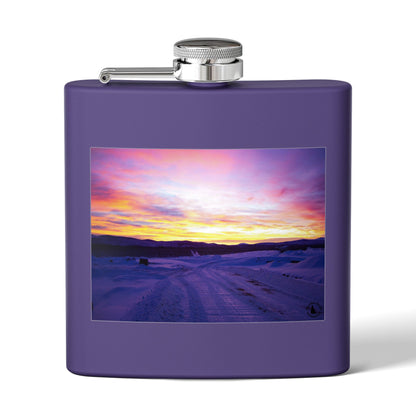 6oz Stainless Steel Flask — Winter Sunset Landscape Photo Flask