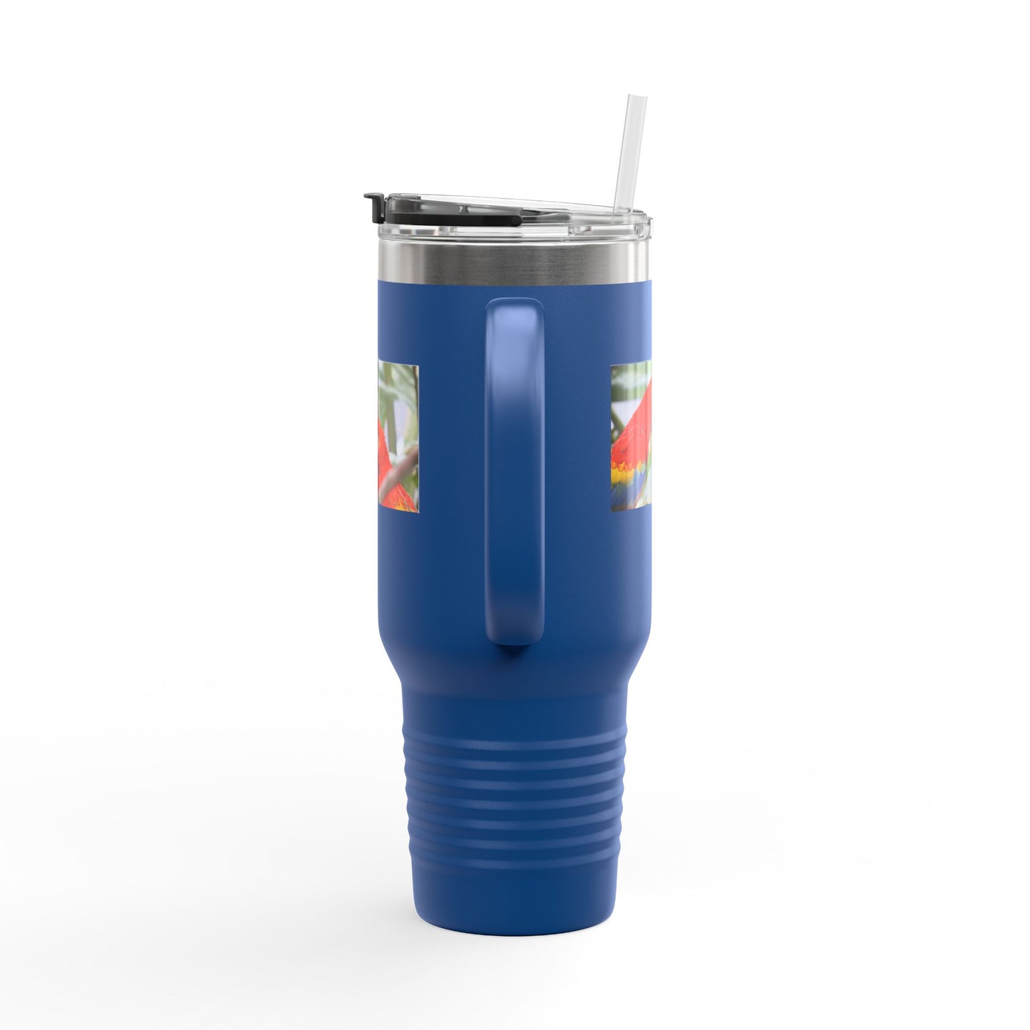 40oz Insulated Travel Mug — Colorful Macaw Parrot Photo, Double-Wall Tumbler for Travel & Outdoor